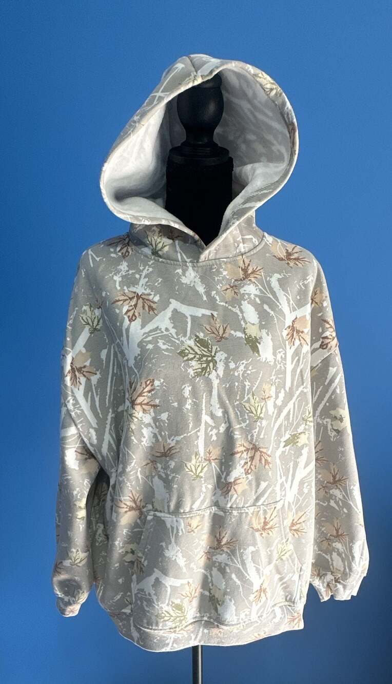 Unbranded Gray White Camo Maple Leaf Oversized Fleece Hooded Sweatshirt
